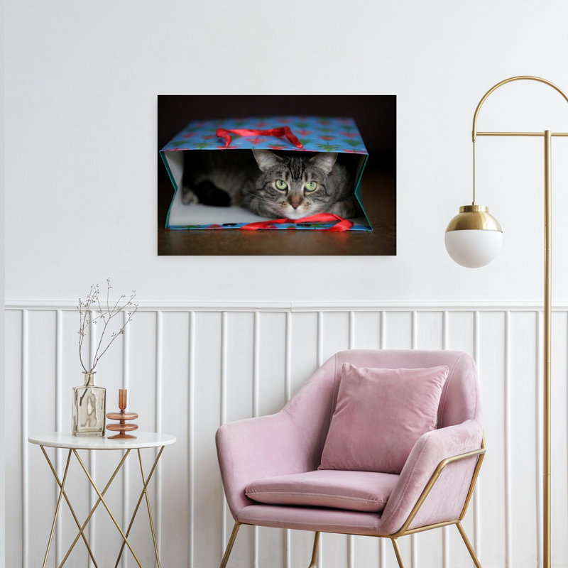 Curious Cat In Gift Bag Contemporary Cat Architecture Wall Art Print, 60.96cm H x 91.44cm W