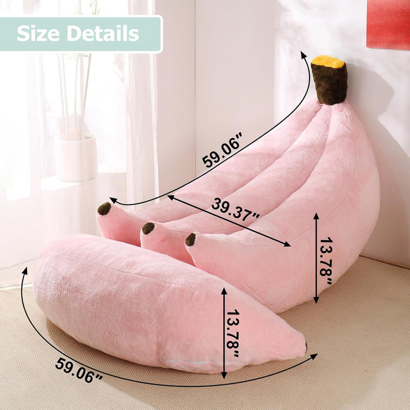 Fauteuil à billes avec repose-pieds Banana, Mélange de polyester rose