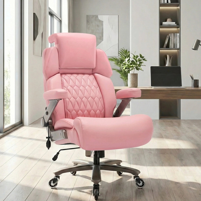 Mikial 500lbs Big and Tall Executive Office Chair - Breathable Leather, 3D Arms, & Air-Compressed Lumbar Support, Pink