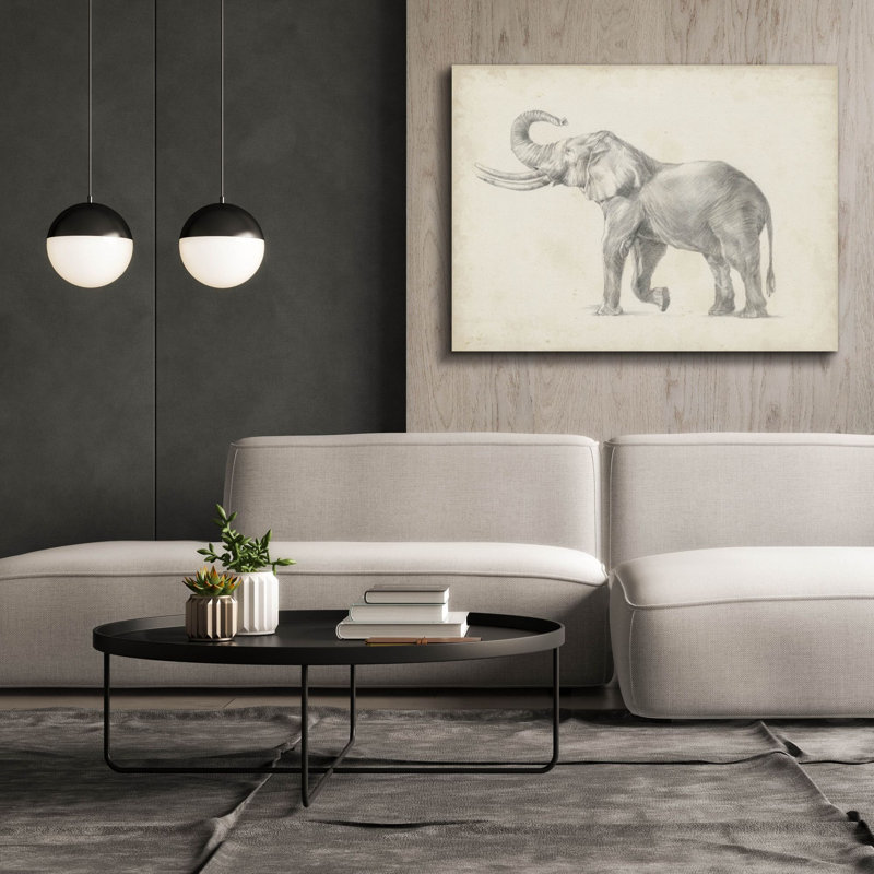  «Elephant Sketch 1» par Ethan Harper, art mural sur toile, 54 po x 40 po