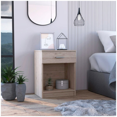 Table de chevet 1 tiroir 1 lumière gris clair