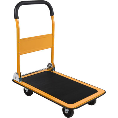 Foldable Push Cart Platform Cart 330lbs Capacity 4 Wheels 28.7x18.5x32.3inches Yellow Small Flatbed Cart