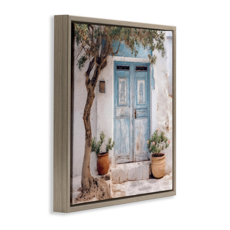 «Tree & Blue Doorway», art mural encadré par RileyB, Cadre flottant orme Montalcino, H 25 po x l 25 po