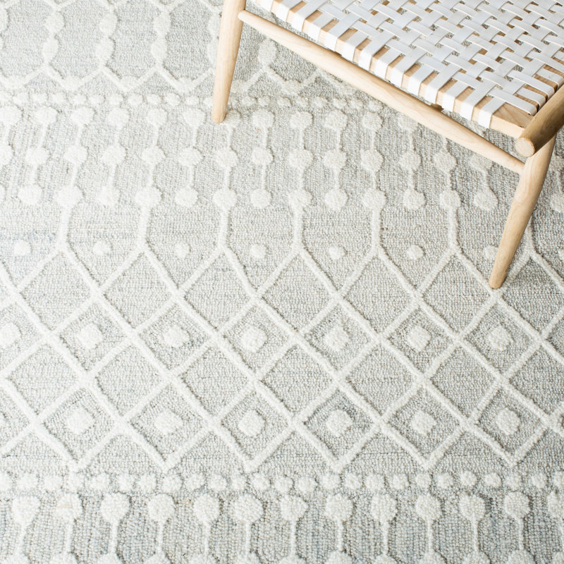 Tapis argent / ivoire en laine touffetée à la main Leyla, Rectangle 8 pi x 10 pi