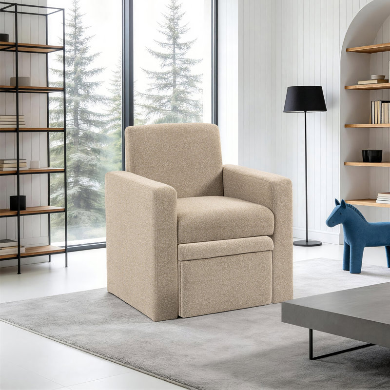 Chaise d'appoint rembourrée avec repose-pieds avec rangement, Brun