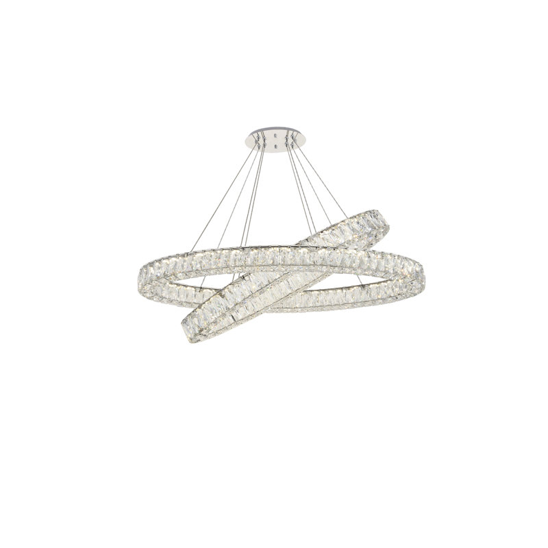 Steveson 2-Light Crystal Oval LED Chandelier, Chrome, 11" H x 40" W x 18.1" D