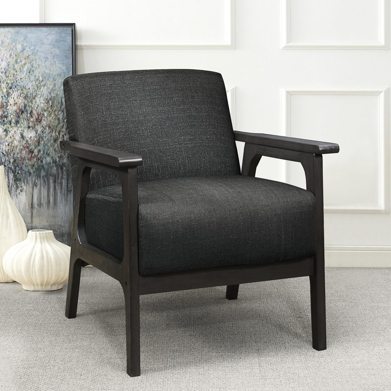 Chaise de salon en bois massif gris foncé avec finition gris antique et tissu texturé pour la chambre, bois d'hévéa