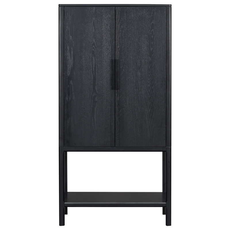 Sophisticated Oak Veneer Cabinet With Multiple Storage Functions, Black