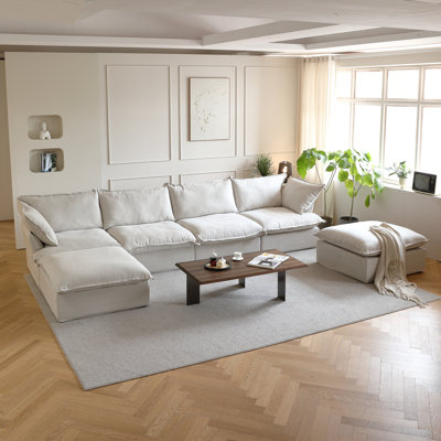 Fairford 6-Piece Upholstered Modern Corduroy Fabric Sectional Sofa With Ottoman