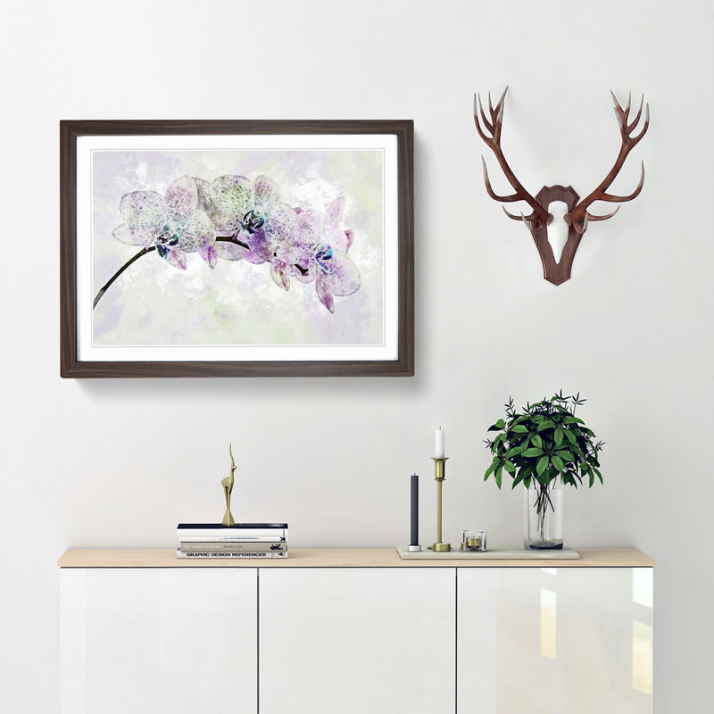Colourful Orchids in Abstract - Picture Frame Graphic Art Print, 27cm H x 36cm W x 2cm D, Walnut Framed