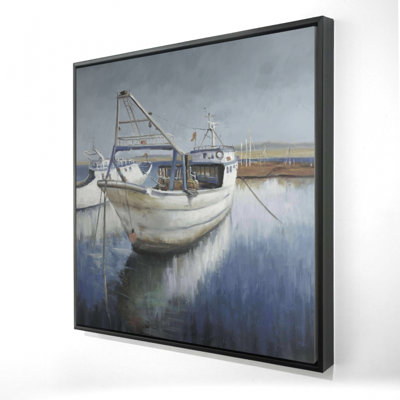 Blue Fishing Boat Print On Canvas