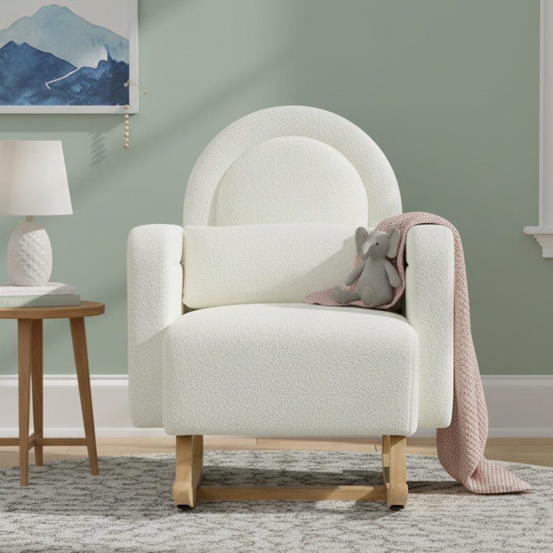 Fauteuil berçant en velours 35 po avec coussin lombaire H 35 po, blanc crème