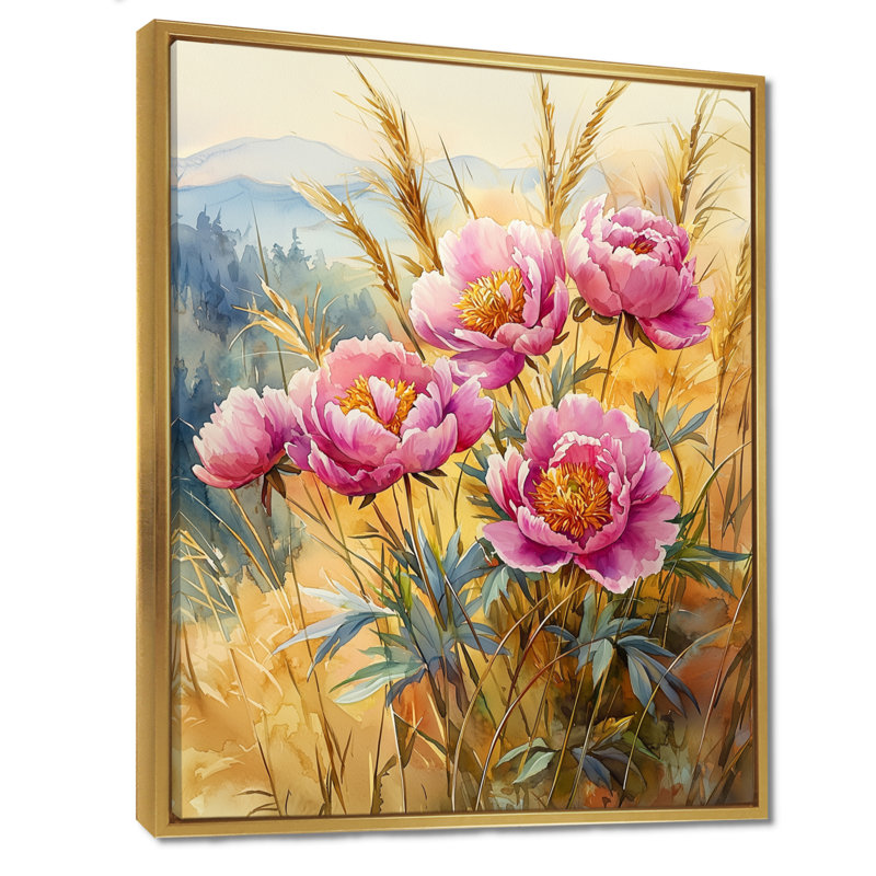 Pivoines à l'automne - Hillside III - Pivoines, impressions sur toile, H 20 po x l 12 po, Reproduction avec cadre flottant