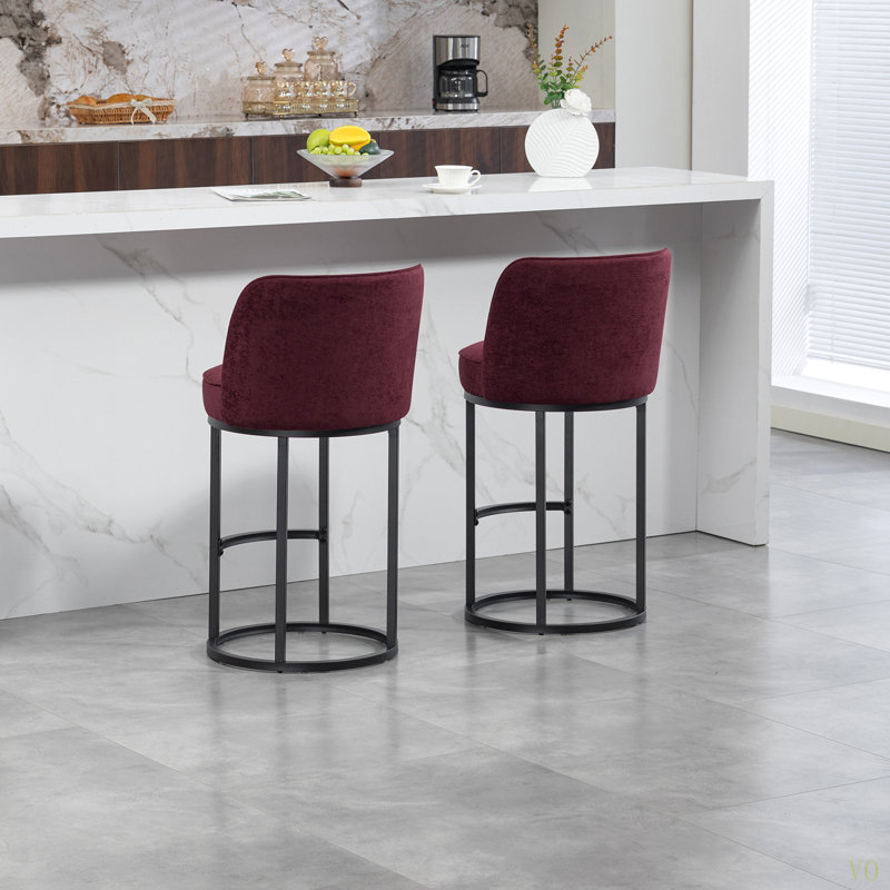 Ensemble de 2 tabourets de bar à hauteur de comptoir, tabourets de bar moderne avec dossier, tabourets de bar rembourrés en tissu de lin pour îlot de cuisine