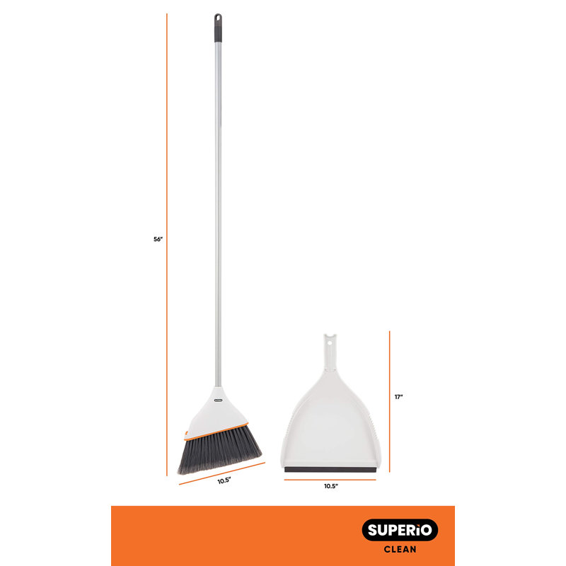 Balai à angle Superio avec pelle à poussière à pince pour atteindre des espaces étroits. (Gris doux)