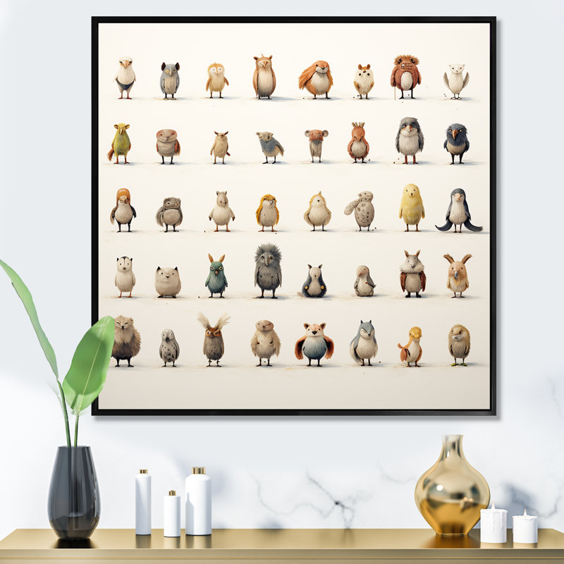 «Grey Childrens Monsters Nursery Motif IV», reproduction d'art sur toile, Cadre flottant noir, H 30 po x l 30 po x P 1,5 po