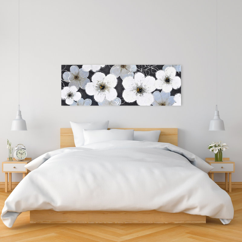 Toile pour chambre à coucher botanique | Décoration murale fleurs grises
