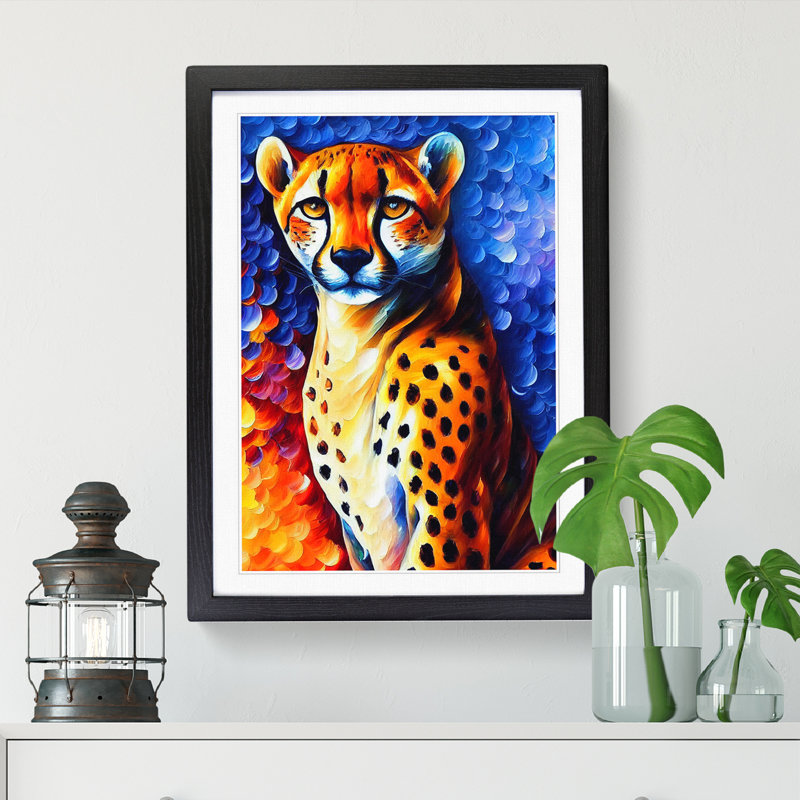 FRM-V0523-1667X Painted Cheetah Vol.2 - Picture Frame Print, 34cm H x 25cm W x 2cm D, Black