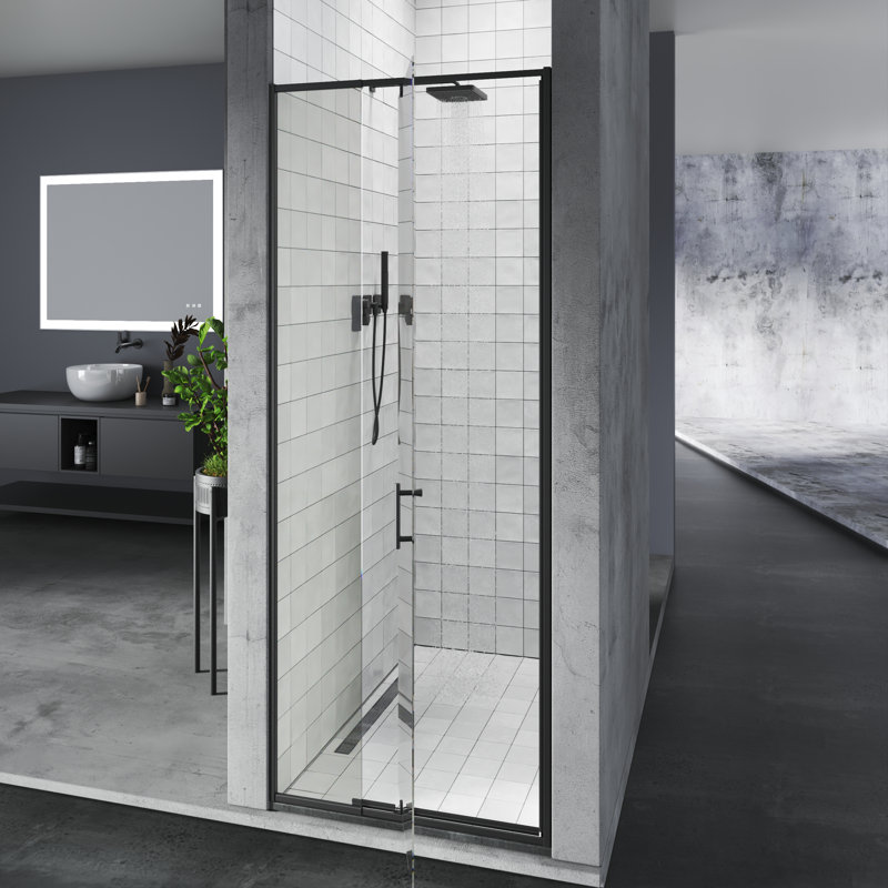 32"-36"W X 72"H Premium Pivot Swing Semi-Frameless Shower Door With 1/4"Tempered Clear Glass, Black