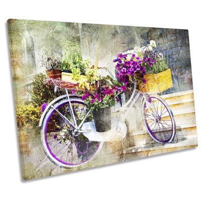 Vintage Bicycle Bike Floral 1 Piece Wrapped Canvas Wall Art