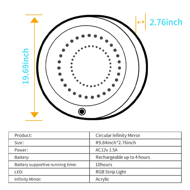 Miroir rond à lumière sensorielle Infinity