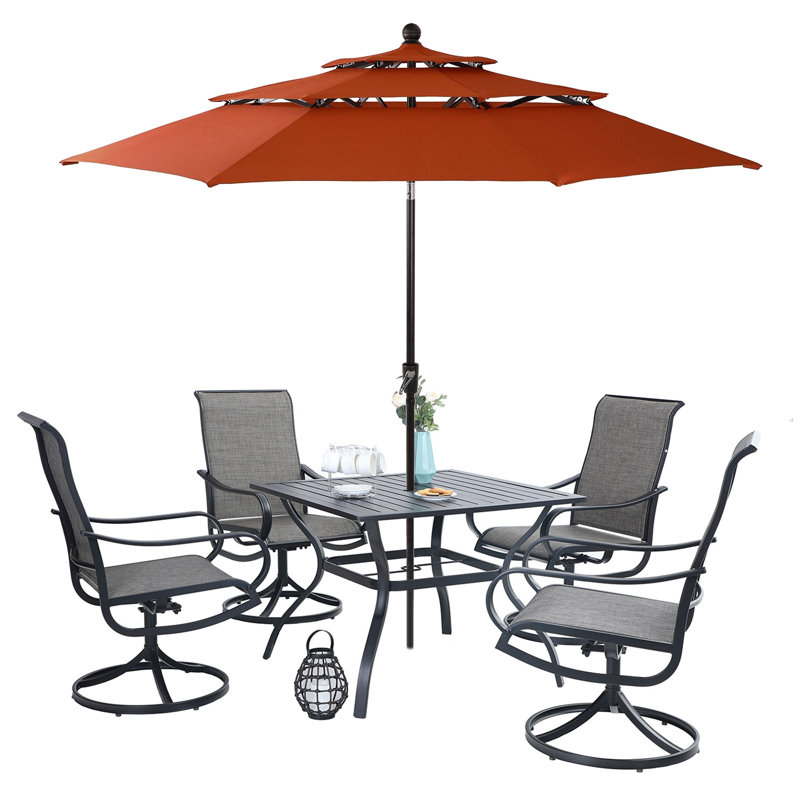 Alyah 4 - Person Patio Dining Set with Square Table, Orange