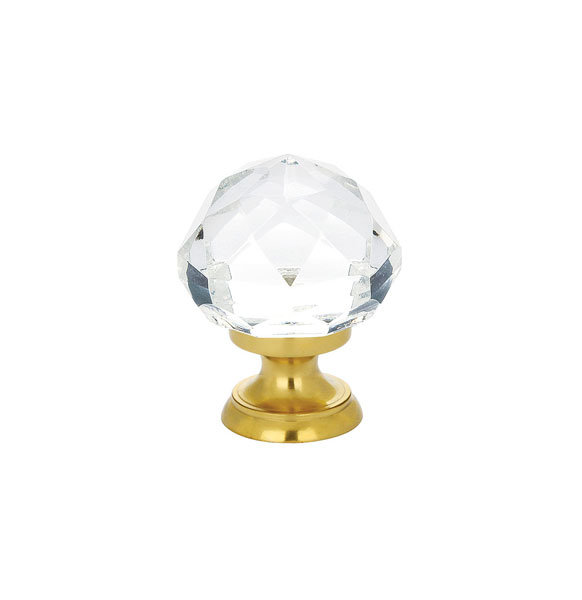 Emtek Diamond Glass Cabinet Knob, Polished Brass, 1.25"