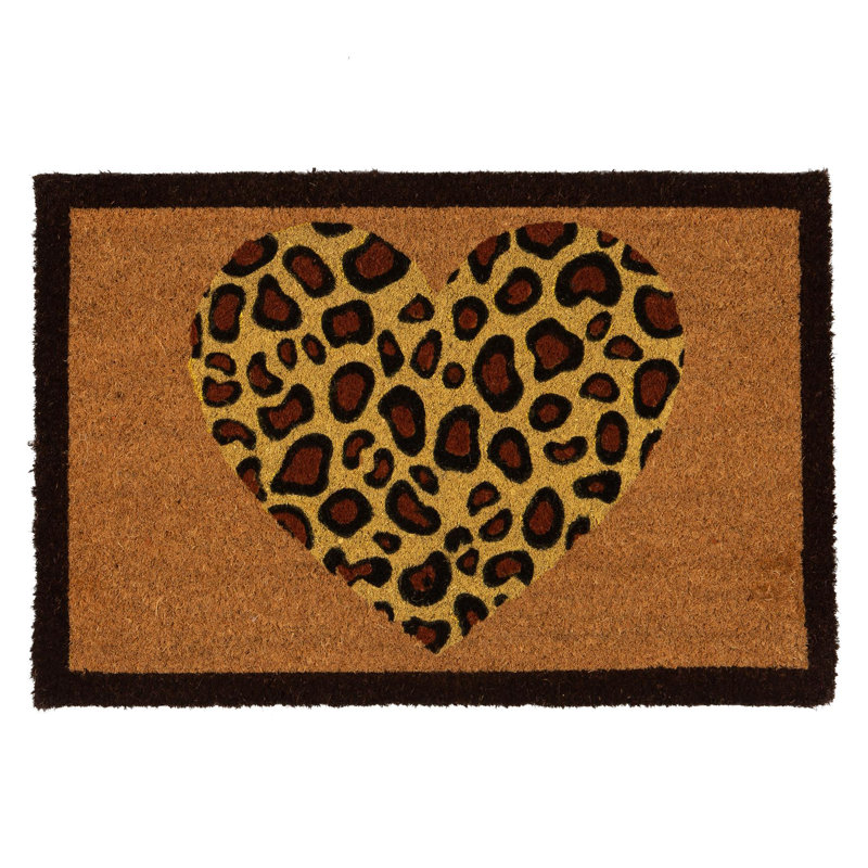 Nicola Spring - Coir Door Mat - 60 x 40cm - Leopard Heart