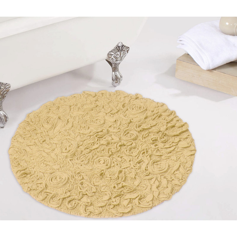 Taki Cotton Round Bath Rug, 30" Round, Yellow