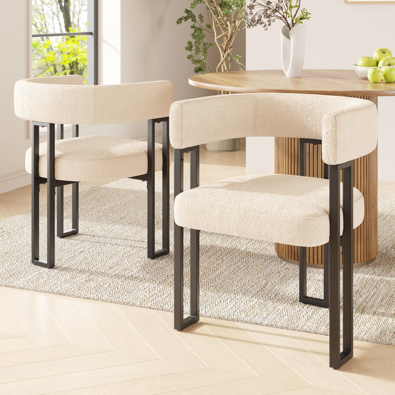48cm H Upholstered Metal Armchair in Beige, Beige