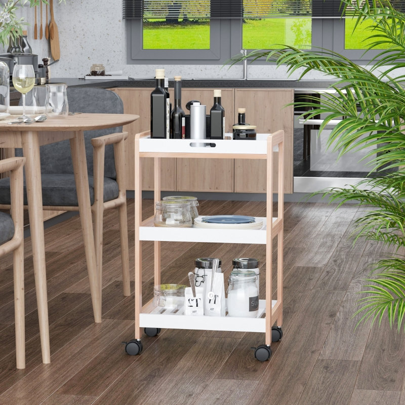 3-Tier Mobile Kitchen Trolley Cart Storage Shelves Rack Rolling Wheels 46*35*745 cm Pine 1 Piece Utility Trolley Multicolor with Lockable Wheels