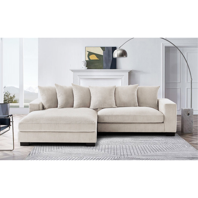 Morghan Corduroy Sectional, Ivory Corduroy, Left Hand Facing