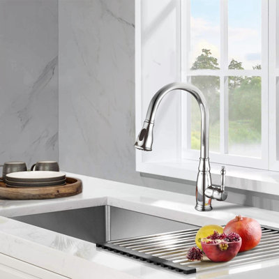 Robinet d'évier de cuisine à poignée simple en acier inoxydable avec bec pivotant sur 360 ° Topcraft