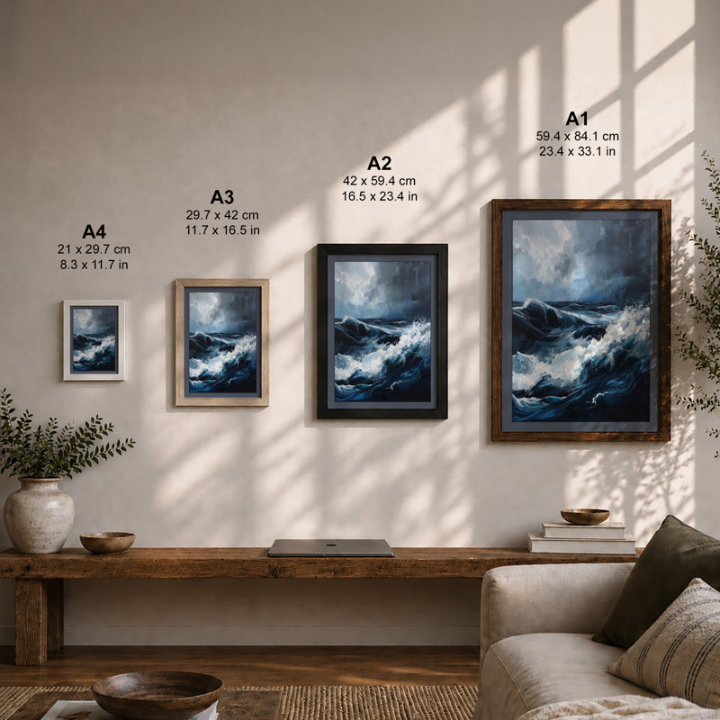 Storm at Sea Coastal - Framed Print, A1 - 84.1 x 59.4 cm, Oak