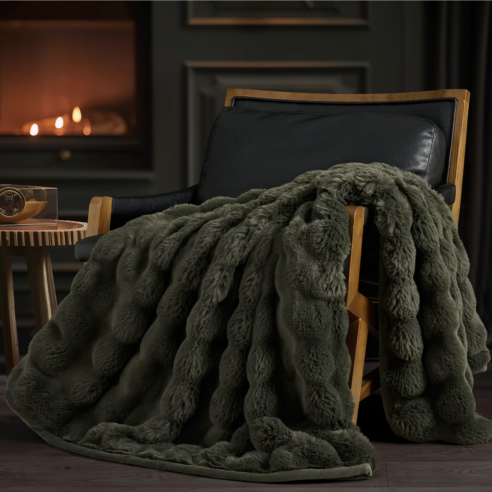 Faux Fur Weighted Throw Blanket, Loden Green, 80" L x 60" W