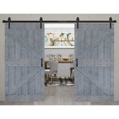 K Style Solid Core Wood Double Sliding Barn Door with Hardware Kit -Assembly Needed