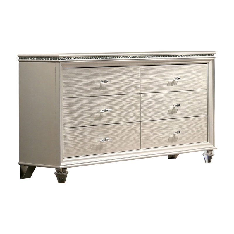 Commode à 6 tiroirs l 54,1 po, Blanc perle