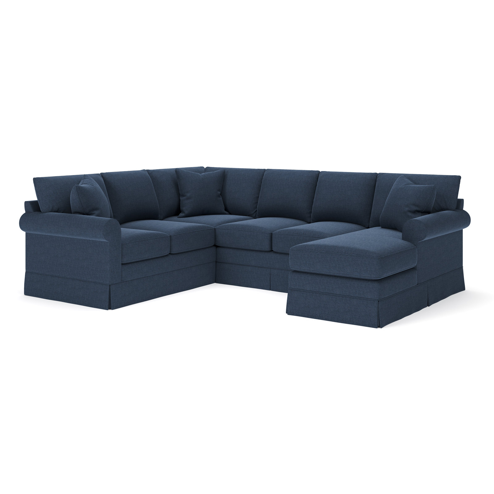 Friedman Upholstered Chaise U-Sectional, Right Hand Facing, Drusky Navy Sustain® Basketweave