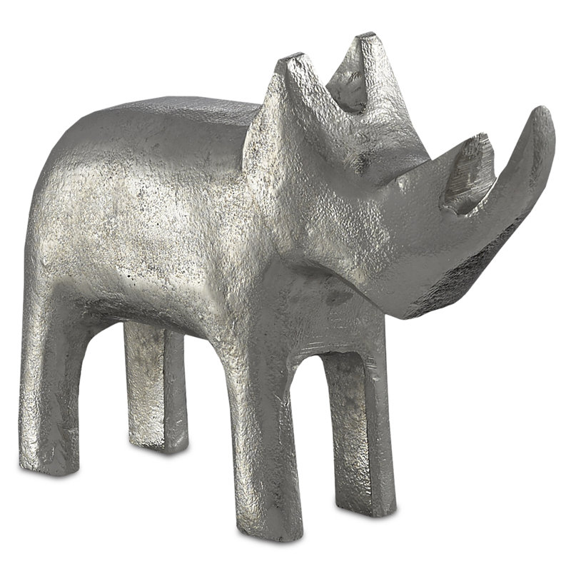 Figurine rhinocéros Kano, H 7,75 po x l 3 po x P 11 po, Argent