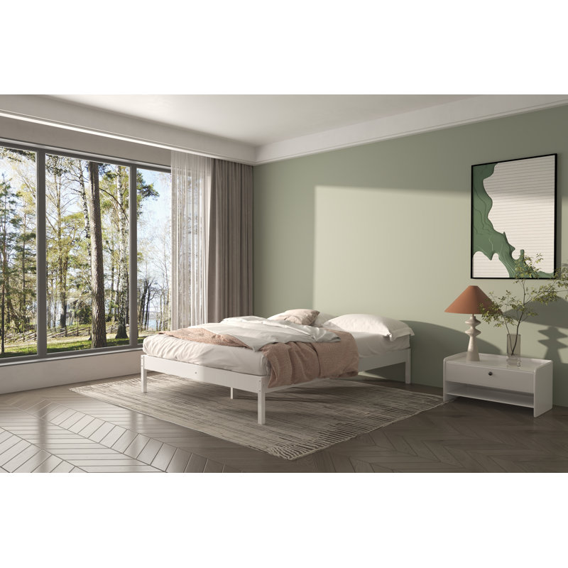 Moneeb Solid Wood Open-Frame Bed, White, Queen