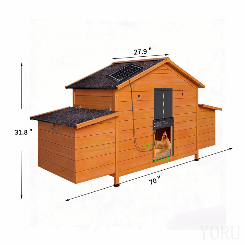 Poulailler automatique avec porte à énergie solaire, conception résistante aux intempéries, ventilée, avec 2 nichoirs, minuterie et capteur de lumière - poulailler extérieur durable avec plateau coulissant pour un nettoyage facile