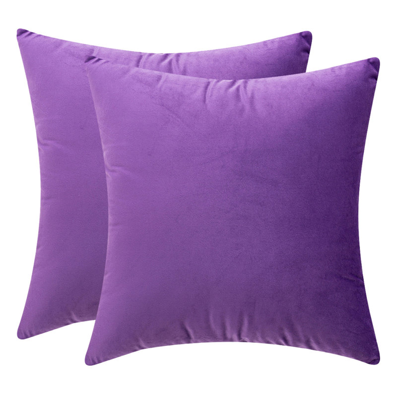 Ensemble de 2 housses de coussin en velours de couleur unie, H 18 po x l 18 po, Mauve, Coton