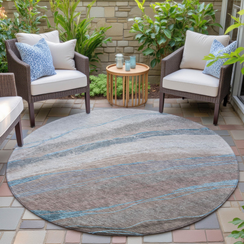 Machine Washable Indoor/Outdoor Xhevrie Brown Rug, Round 8'