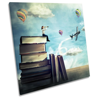Surreal Library Plane Books - Wrapped Canvas Painting