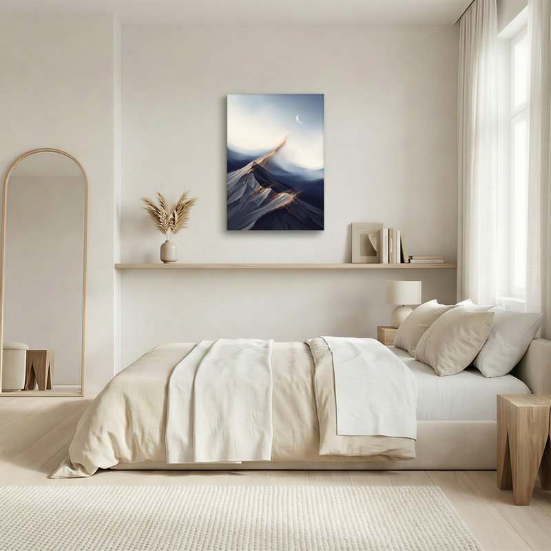 Abstrait montagnes bleues avec lignes dorées brillantes et art mural sur toile, H 24 po x l 16 po