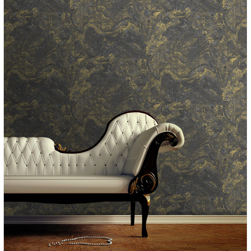 Marble 1m x 53cm Metallic Wallpaper Roll, Black/Gold