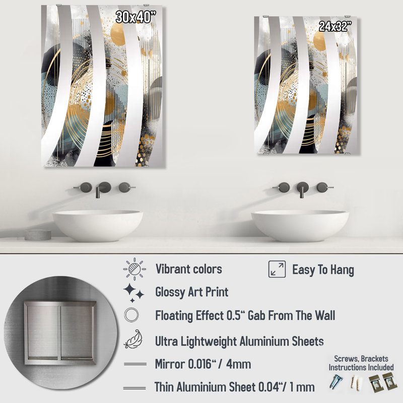 Beagley - Grand miroir mural abstrait moderne, 40 po x 30 po