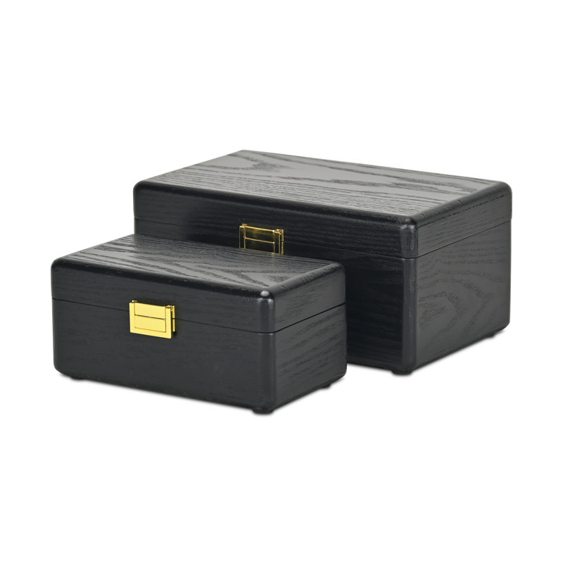 Ensemble de 2 boîtes de rangement en bois Sable, Noir, noir, noir, noir