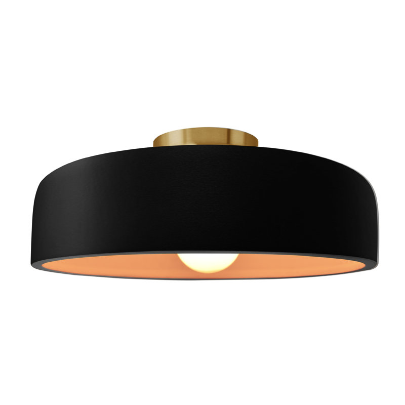 Plafonnier semi-encastré Radiance, Noir carbone mat / or champagne, Laiton brossé, H 6,5 po x l 16 po x P 16 po