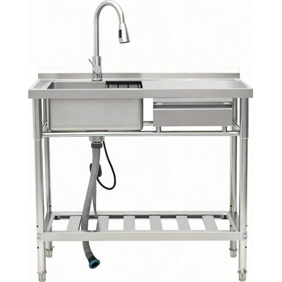 Évier utilitaire avec robinet, acier inoxydable, bol simple avec tiroir de rangement
